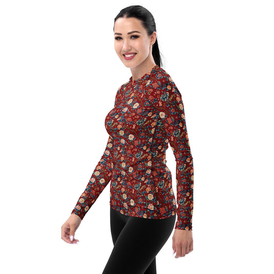 Women&#39;s All-over Chinoiserie Print Rash Guard | UPF 50 Sun Protection | Vintage Floral