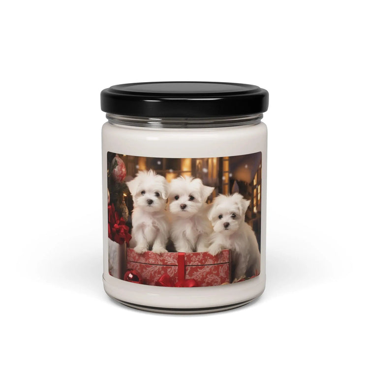 Scented Candle, Xmas Maltese Design - Cinnamon Scented 9oz, Puppy Love - Best Selling Home Decor Gift, Christmas Holiday Candle, Festive The Aurora Touch