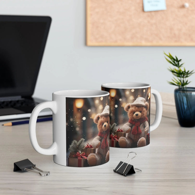 Holiday Bear Ceramic Mug, Designers Mug, Bear Portrait, Xmas Mug, Female Gift, 11oz Novelty Mug The Aurora Touch