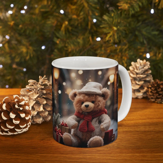 Holiday Bear Ceramic Mug, Designers Mug, Bear Portrait, Xmas Mug, Female Gift, 11oz Novelty Mug The Aurora Touch
