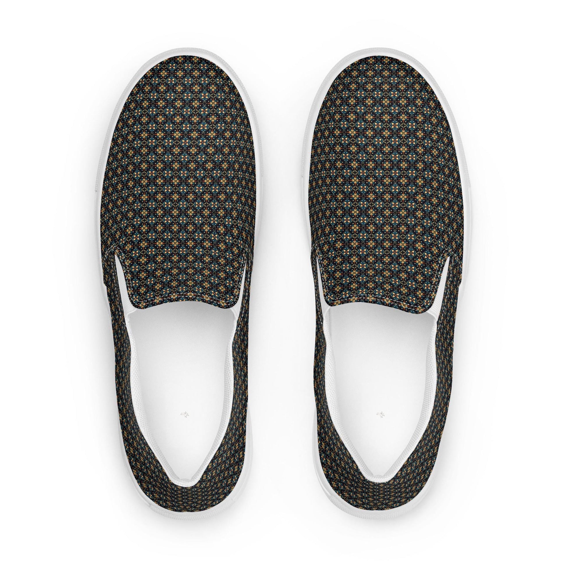 Geometric Stylish Men’s Slip-On Canvas Shoes | Trendy Casual Footwear for Men | Fashionable Comfortable Sneakers | Unique Modern Design