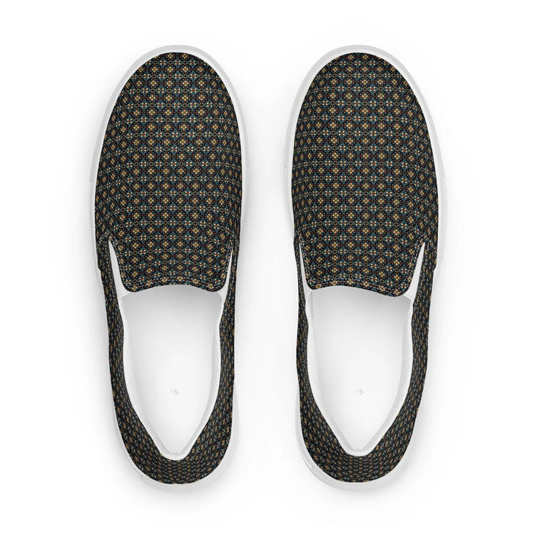 Geometric Stylish Men’s Slip-On Canvas Shoes | Trendy Casual Footwear for Men | Fashionable Comfortable Sneakers | Unique Modern Design