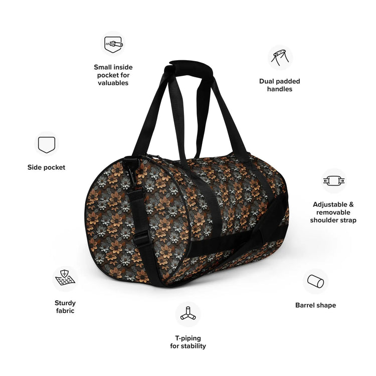 Stylish Floral All-Over Print Gym Bag | Trendy Workout Sports Tote | Spacious, Durable, Fashionable Bag | Perfect for Athletes & Yogis The Aurora Touch