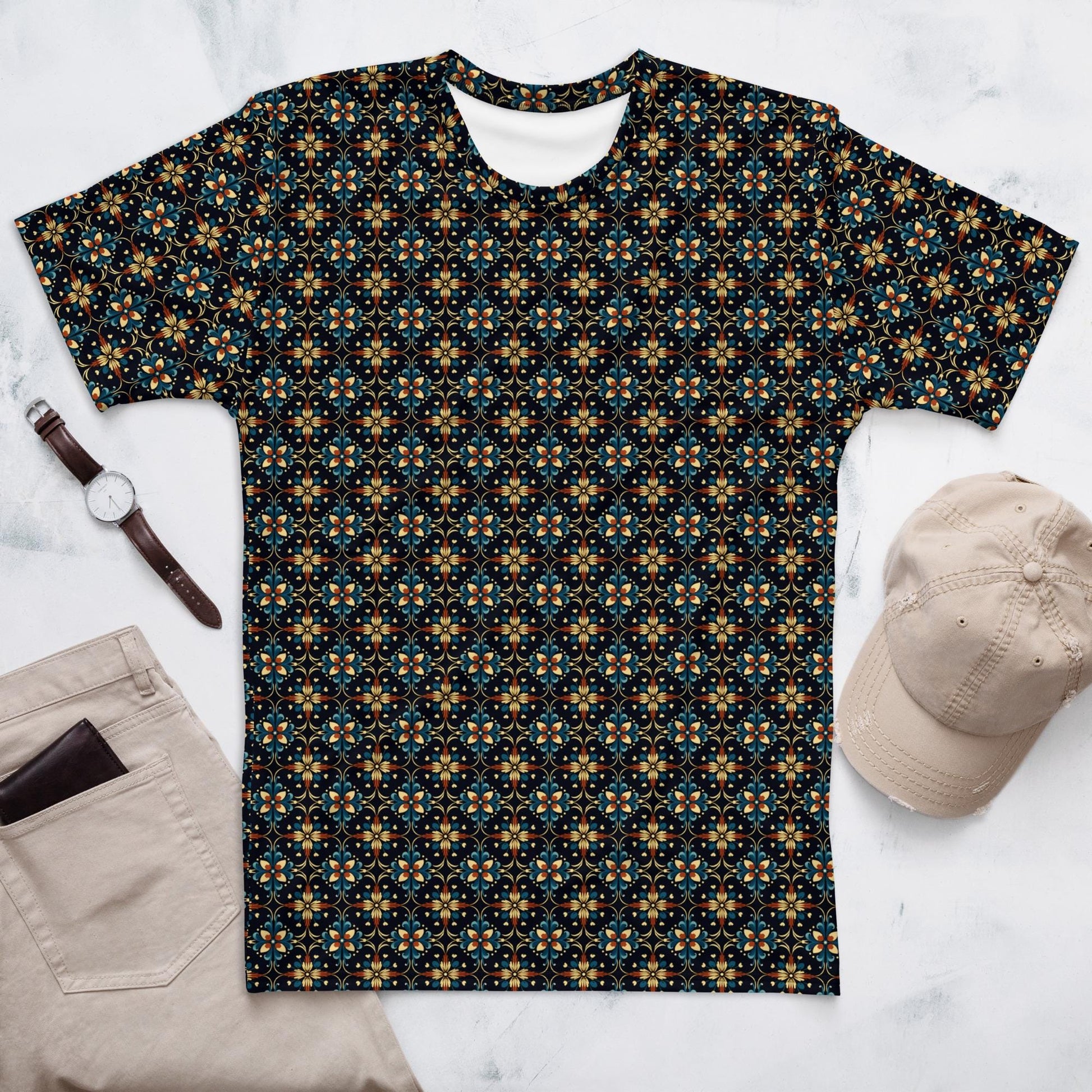 Stylish Geometric All-Over Print Men&#39;s T-shirt | Trendy Modern Design | Comfortable & Fashionable Casual Tee | Unique Graphic Shirt