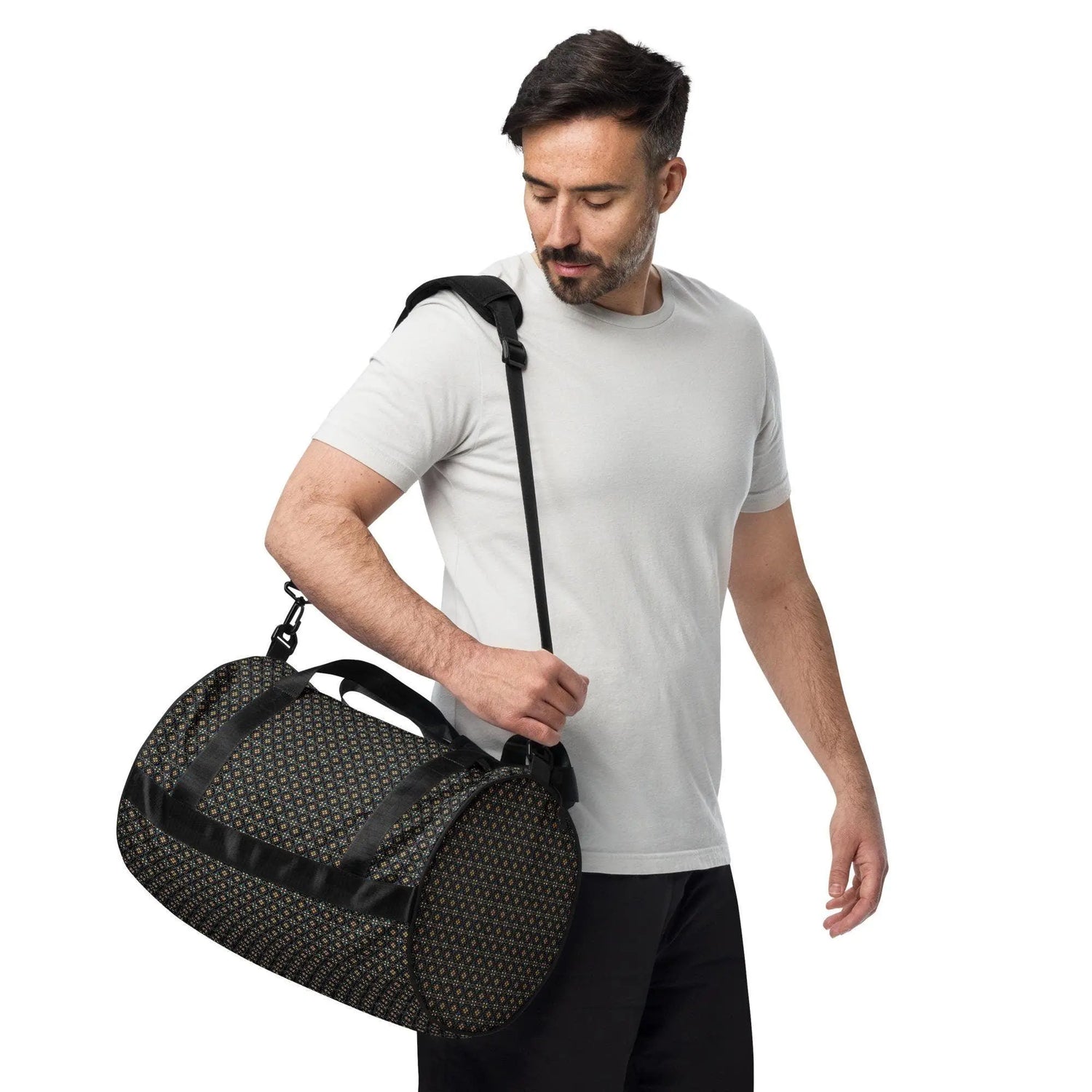 Stylish Geometric All-Over Print Gym Bag | Trendy Sports & Fitness Tote | Durable, Spacious Fashionable Workout Bag | Perfect for Athletes The Aurora Touch