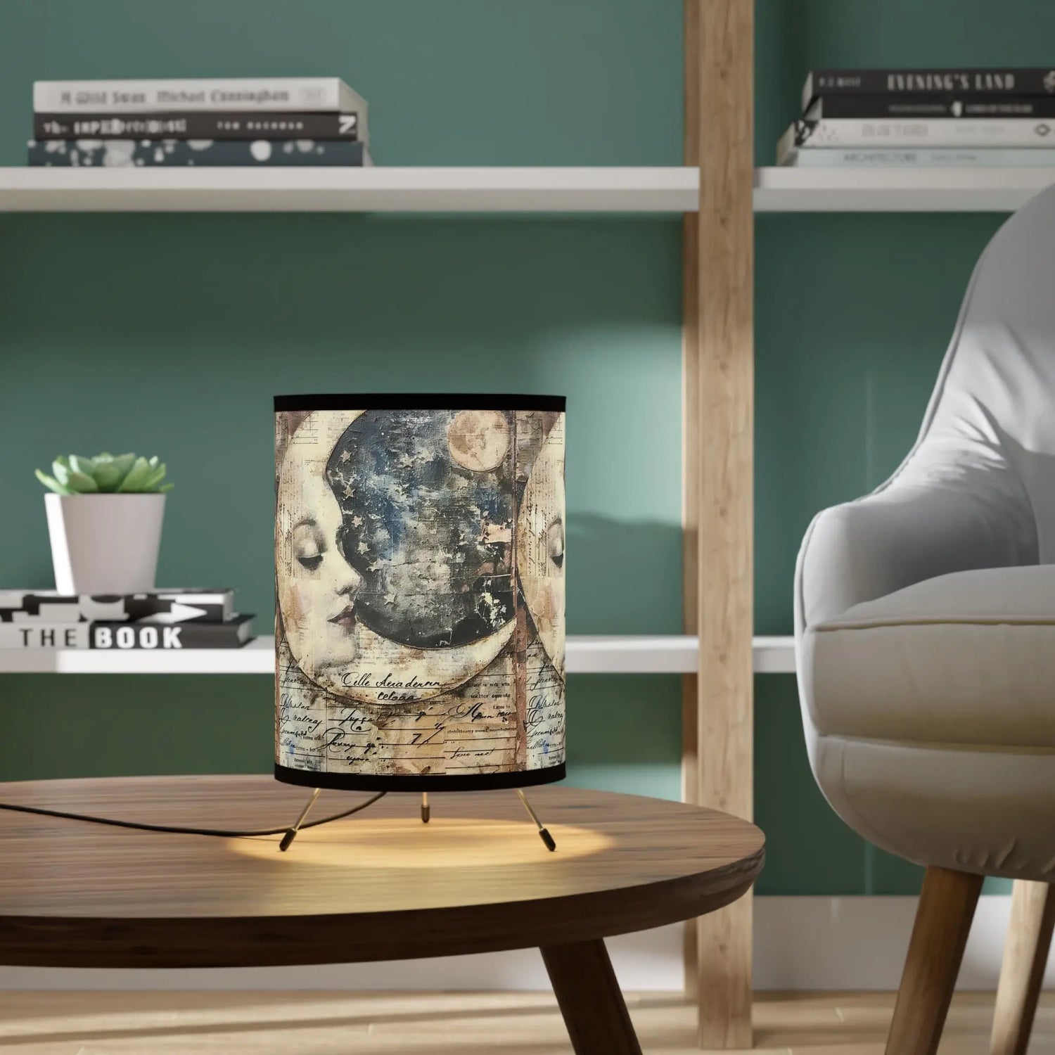 Artistic Tripod Lamp with High-Res Printed Shade, Mood Lighting for Home Decor, Bohemian Style, Celestial Gift Idea, Bedroom Lamp, Reading The Aurora Touch