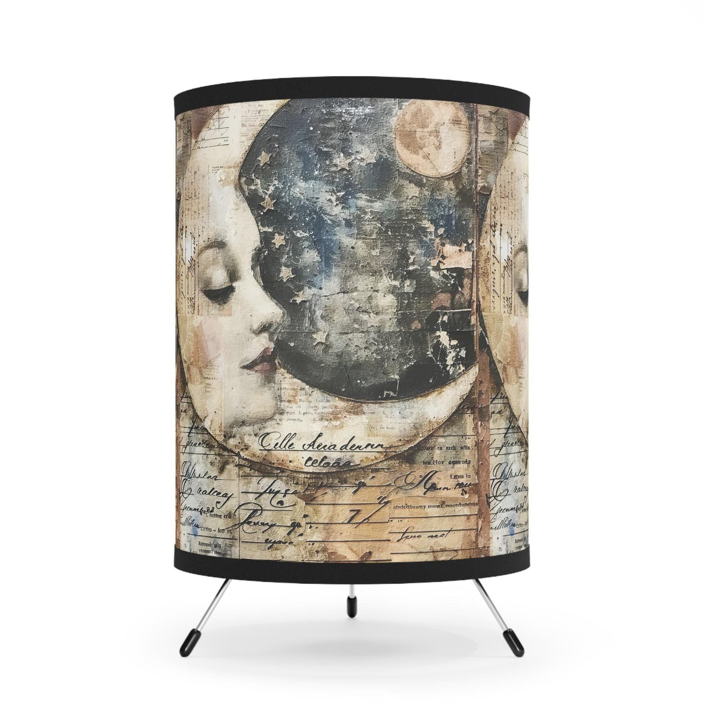 Artistic Tripod Lamp with High-Res Printed Shade, Mood Lighting for Home Decor, Bohemian Style, Celestial Gift Idea, Bedroom Lamp, Reading
