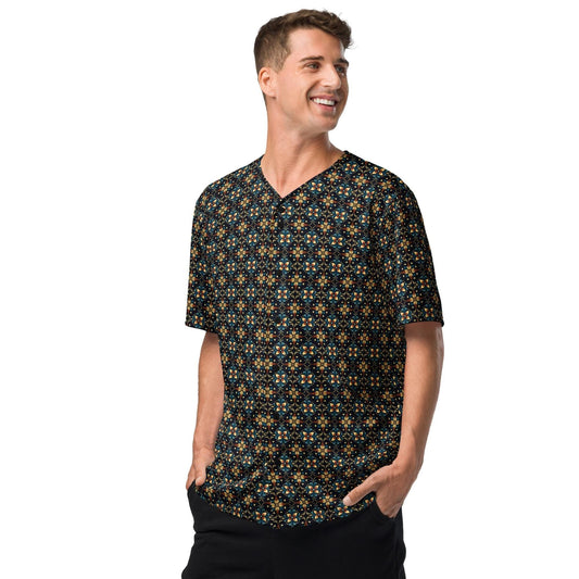 Geometric Stylish Men's Recycled Baseball Jersey – Trendy, Eco-Friendly, Comfortable Fashion-Forward – Perfect for Casual Wear & Sports
