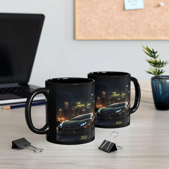 Black Mug - 11oz Personalized Lamborghini Black Mug for Men, Designer Mug, Male Birthday Gift, Holiday Sale Item, Stocking Stuffer The Aurora Touch