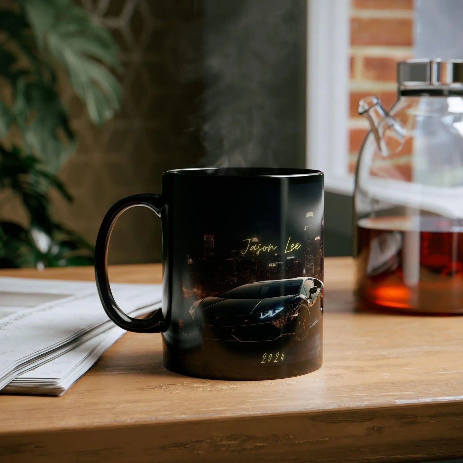 Black Mug - 11oz Personalized Lamborghini Black Mug for Men, Designer Mug, Male Birthday Gift, Holiday Sale Item, Stocking Stuffer The Aurora Touch