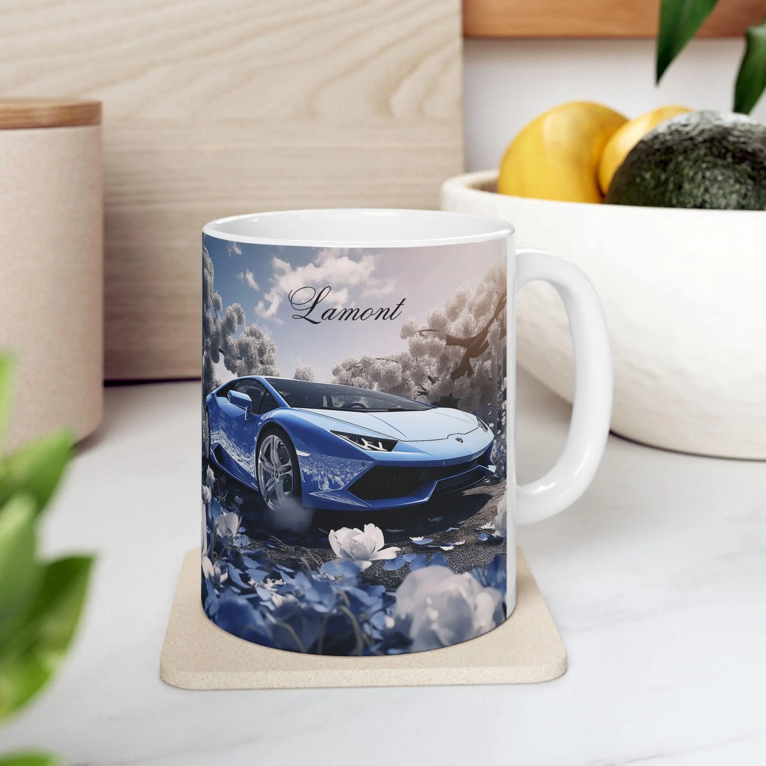 Blue Lamborghini Personalized Ceramic Mug 11oz, Exotic Car Luxury Design for Special someone Mug, Luxury Kitchen Decor, Fancy Coffee Mug The Aurora Touch