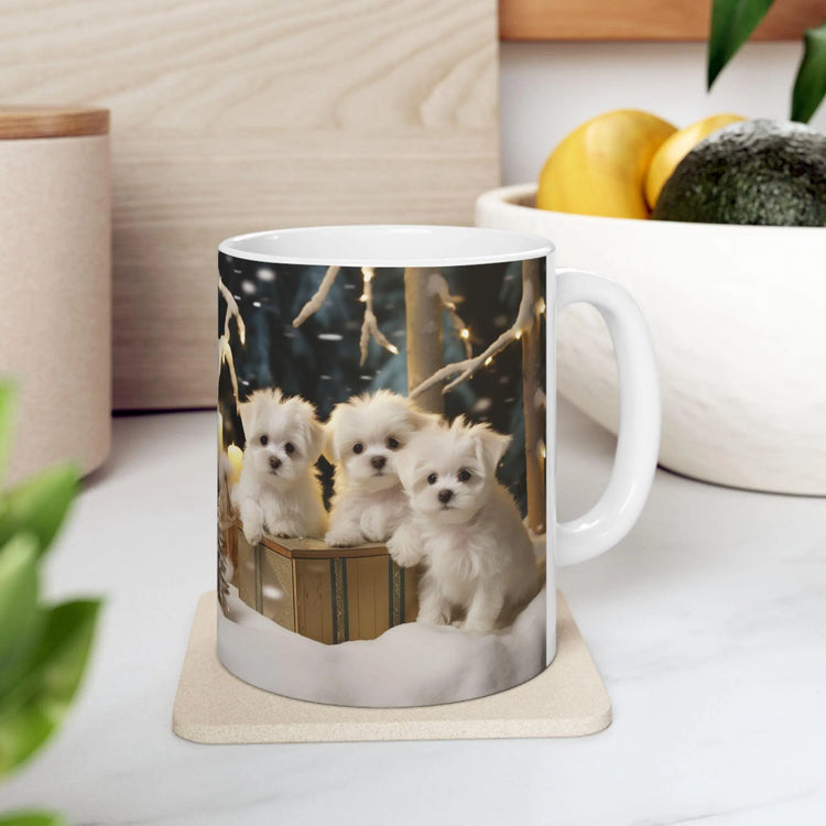 Maltese Dog Christmas Mug - White Xmas Puppy Coffee Cup for Dog Lovers, Nurses, Teachers - Holiday Gift, 11oz Ceramic The Aurora Touch