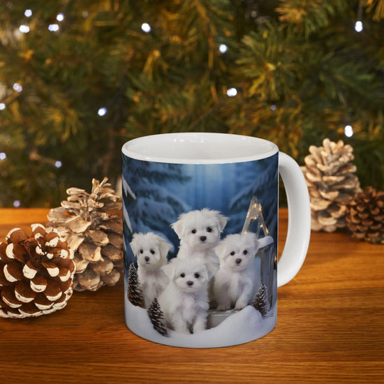 White Xmas Maltese Ceramic Mug 11oz, Holiday Gift, Puppy Love Coffee Cup, Kitchen Decor, Best Gift, Xmas Mug The Aurora Touch