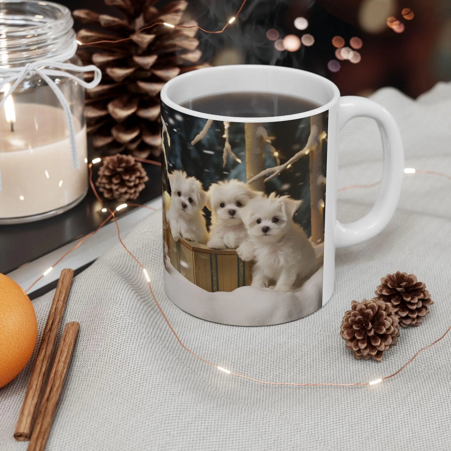 Maltese Dog Christmas Mug - White Xmas Puppy Coffee Cup for Dog Lovers, Nurses, Teachers - Holiday Gift, 11oz Ceramic The Aurora Touch