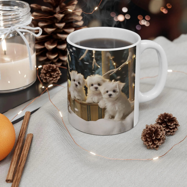 Maltese Dog Christmas Mug - White Xmas Puppy Coffee Cup for Dog Lovers, Nurses, Teachers - Holiday Gift, 11oz Ceramic The Aurora Touch