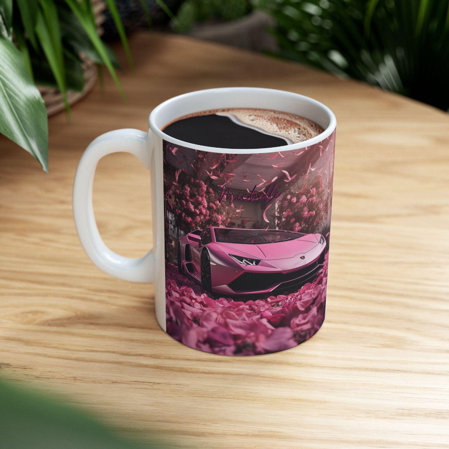Personalized Pink Lamborghini Ceramic Mug 11oz | Luxury Car Design Coffee & Tea Mug | Sexy Holiday Gift | Custom Lamborghini Mug