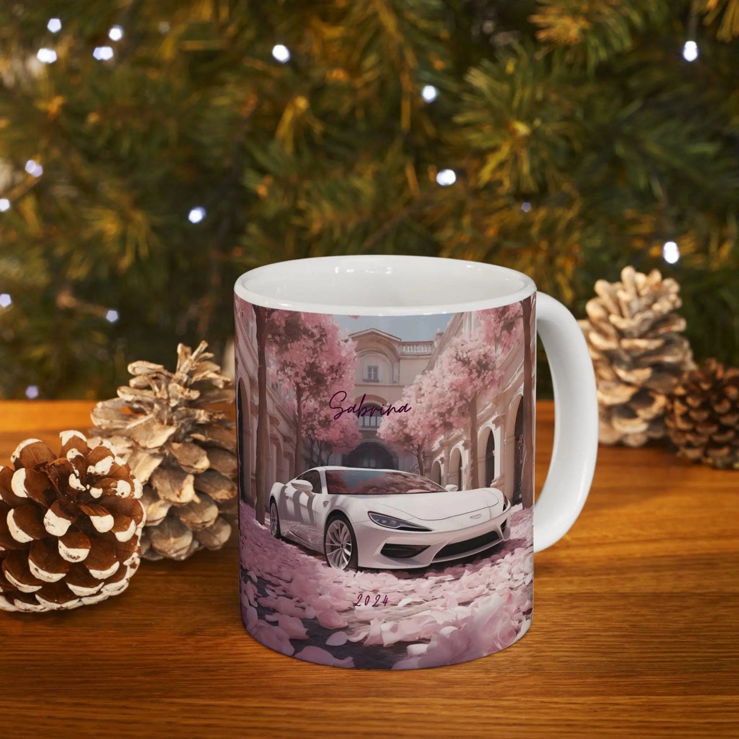 Artistic Exotic Car Ceramic Mug, Personalized White Sexy Lamborghini 11oz Mug, Car Lover Gift, Fancy Cup, Great Gift Idea, Custom Auto The Aurora Touch