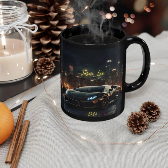 Black Mug - 11oz Personalized Lamborghini Black Mug for Men, Designer Mug, Male Birthday Gift, Holiday Sale Item, Stocking Stuffer The Aurora Touch