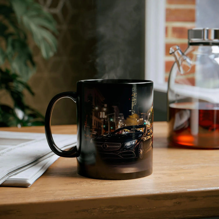11oz Black Mug, Black Mercedes coffee mug, Modern Day Living, designers mug, Jet Setter Mug, Husband gift, Ceo Mug The Aurora Touch