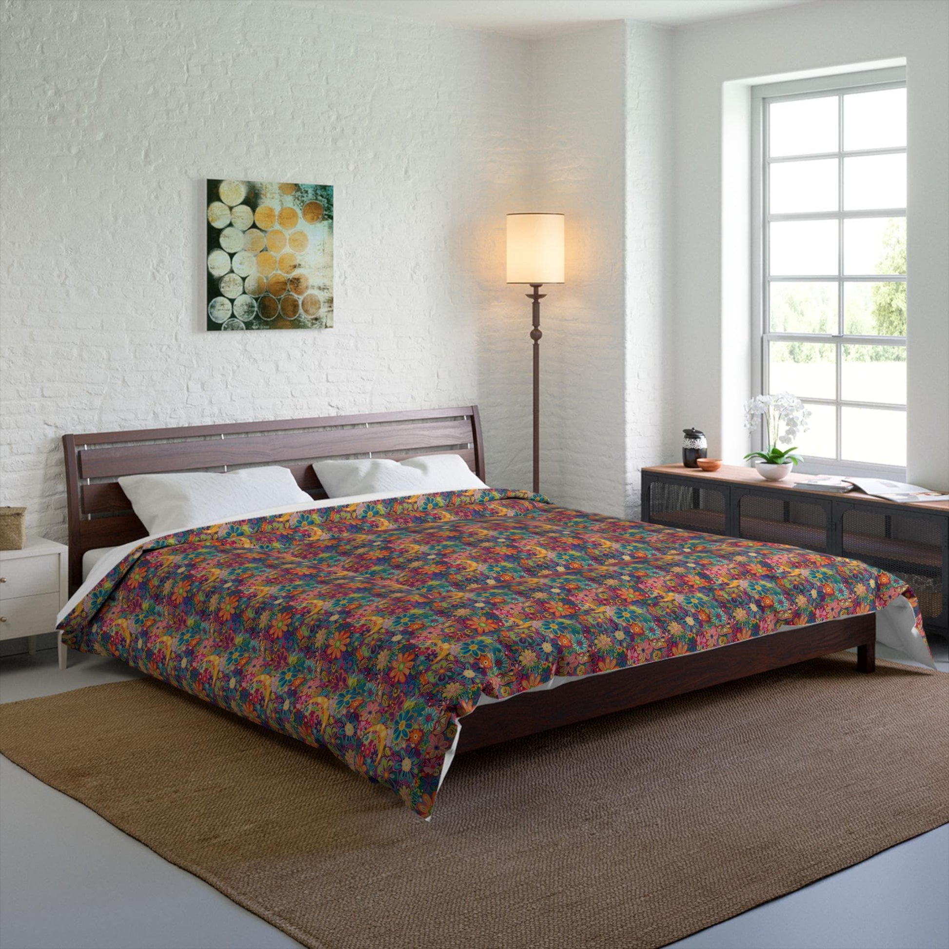 Vibrant Floral Comforter, Cozy Bedroom Blanket, Boho Bedding, Colorful Quilt, Perfect for Spring Decor, Great for Gifts