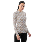 Winter Wonderland Snowflake Design Women’s Rash Guard – Long Sleeve UV Protection, Stylish Winter Swimwear,  Xmas Holiday Beachwear The Aurora Touch