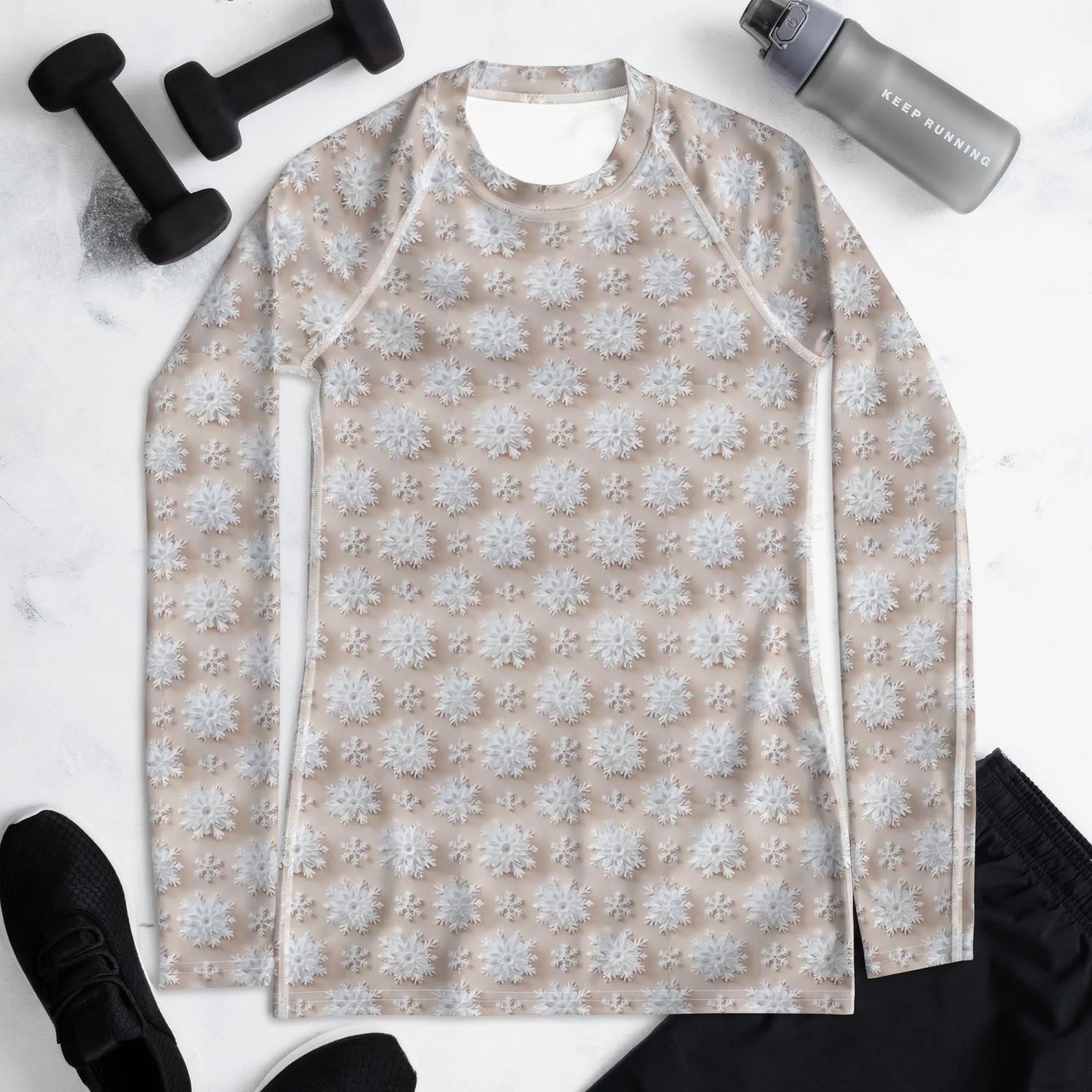 Winter Wonderland Snowflake Design Women’s Rash Guard – Long Sleeve UV Protection, Stylish Winter Swimwear,  Xmas Holiday Beachwear