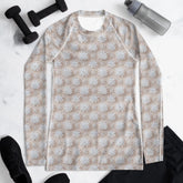 Winter Wonderland Snowflake Design Women’s Rash Guard – Long Sleeve UV Protection, Stylish Winter Swimwear,  Xmas Holiday Beachwear