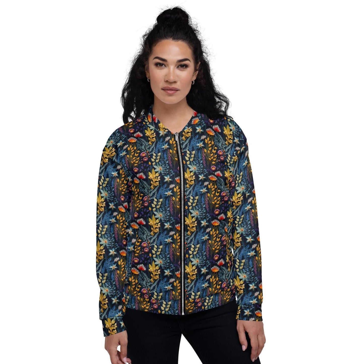 Women's Floral Pattern Stylish Bomber Jacket – All-Over Print 3D Threaded Design, Casual & Evening Wear, Trendy Floral Bomber, Perfect Gift