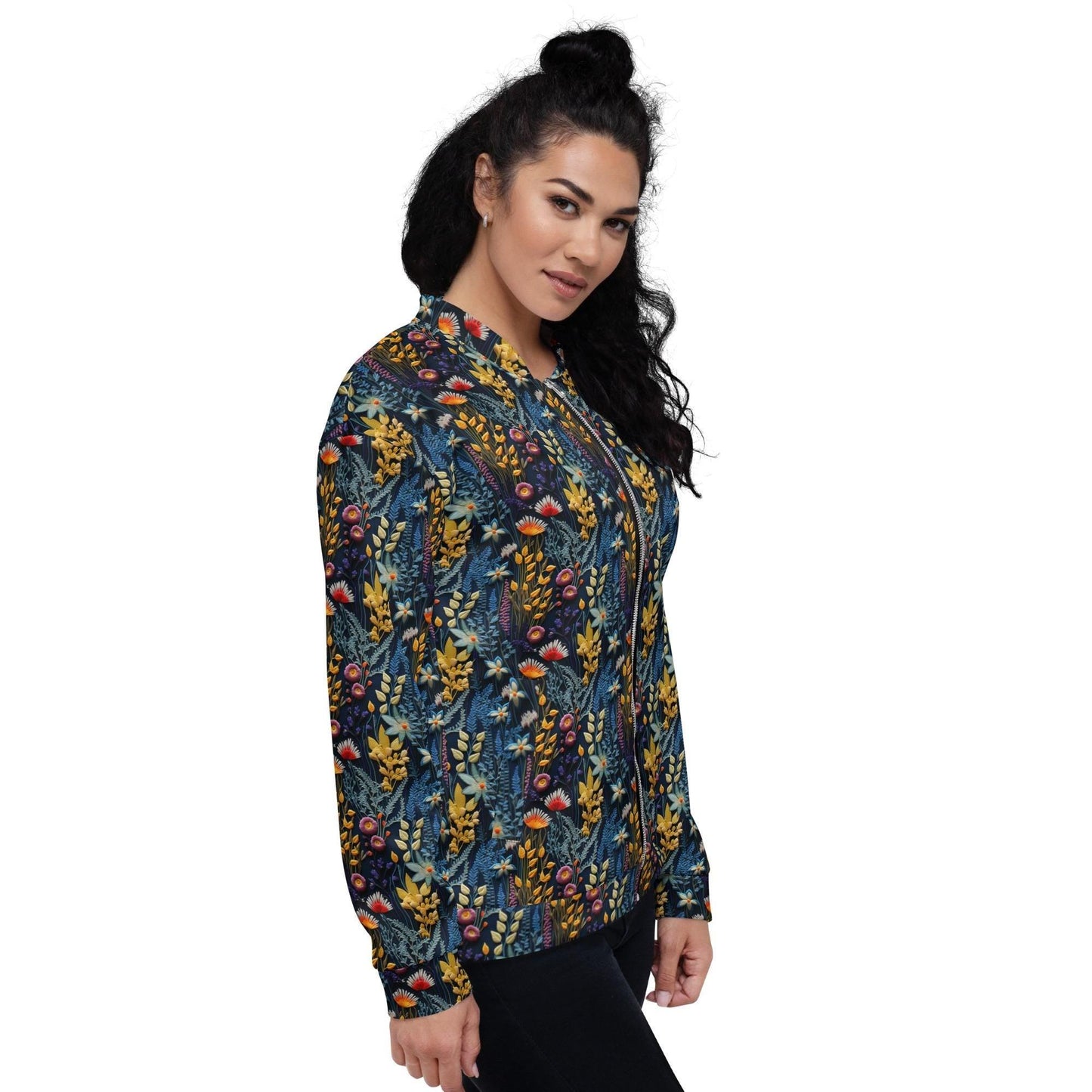Women's Floral Pattern Stylish Bomber Jacket – All-Over Print 3D Threaded Design, Casual & Evening Wear, Trendy Floral Bomber, Perfect Gift