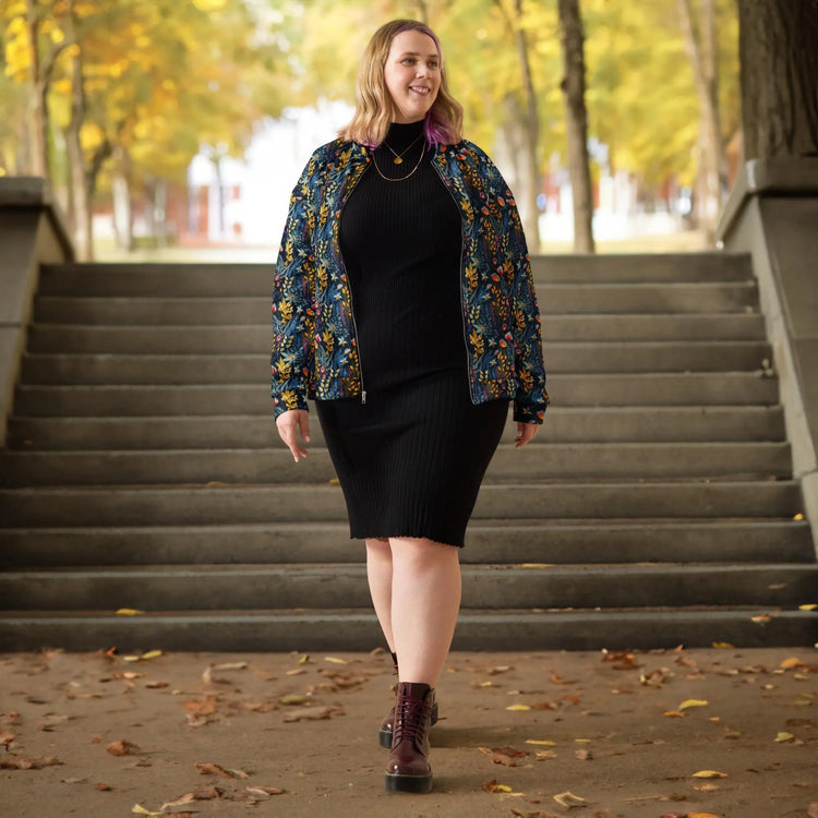 Unique Floral Pattern Stylish Bomber Jacket – All-Over Print 3D Threaded Design, Casual & Evening Wear, Trendy Floral Bomber, Perfect Gift