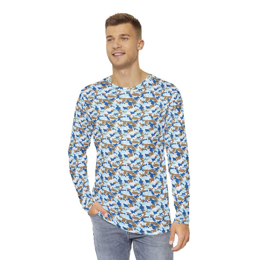 Camo Print Men&#39;s Long Sleeve Shirt, Casual Wear, Outdoor Adventure, Gift for Him, Everyday Comfort, Trendy Men&#39;s Fashion