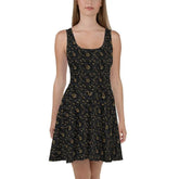 Sophisticated 3D Raised Black & Gold Luxury Skater Dress - Elegant Couture Evening Casual Wear for Special Occasions The Aurora Touch