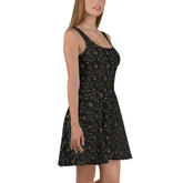 Sophisticated 3D Raised Black & Gold Luxury Skater Dress - Elegant Couture Evening Casual Wear for Special Occasions The Aurora Touch