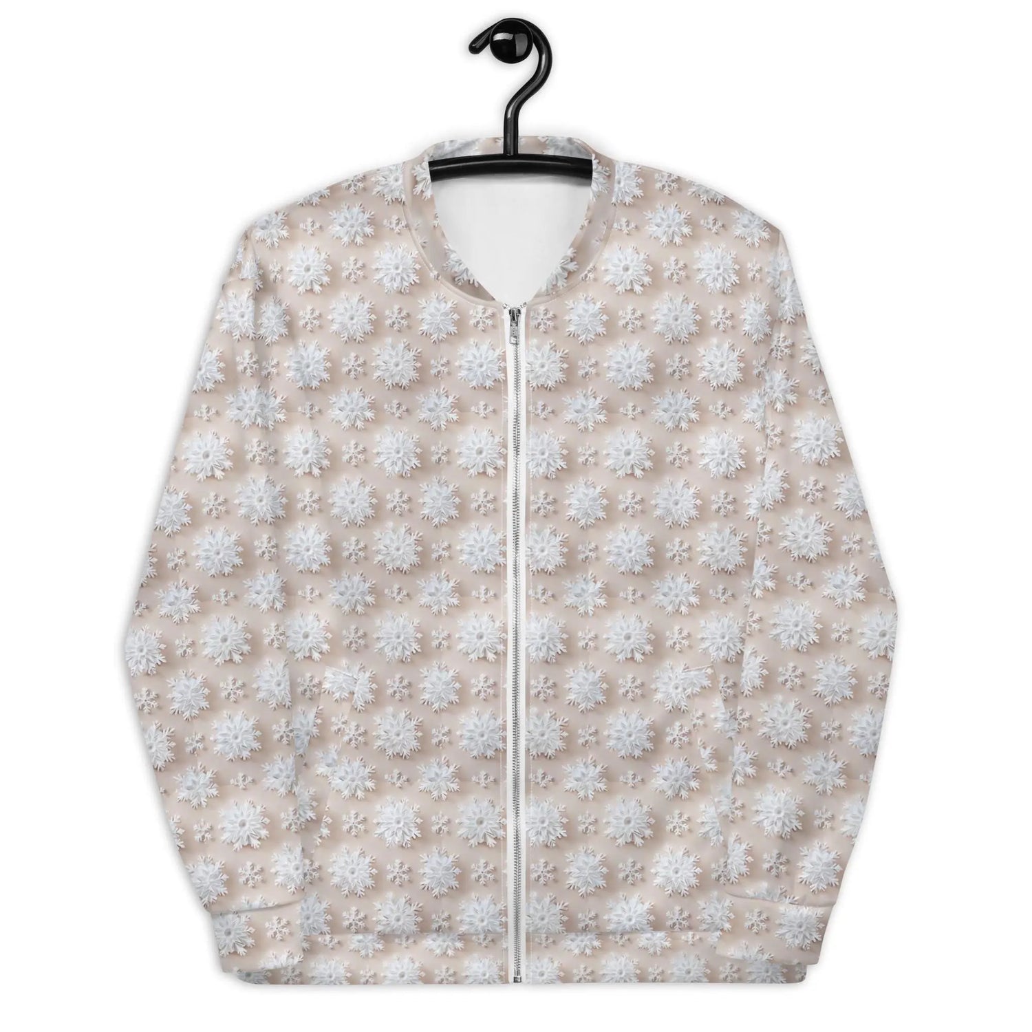 Luxury White Christmas Snowflake Designer Bomber Jacket - Festive Winter Fashion Statement for Women The Aurora Touch