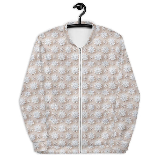 Luxury White Christmas Snowflake Designer Bomber Jacket - Festive Winter Fashion Statement for Women The Aurora Touch