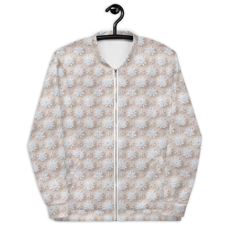 Luxury White Christmas Snowflake Designer Bomber Jacket - Festive Winter Fashion Statement for Women The Aurora Touch