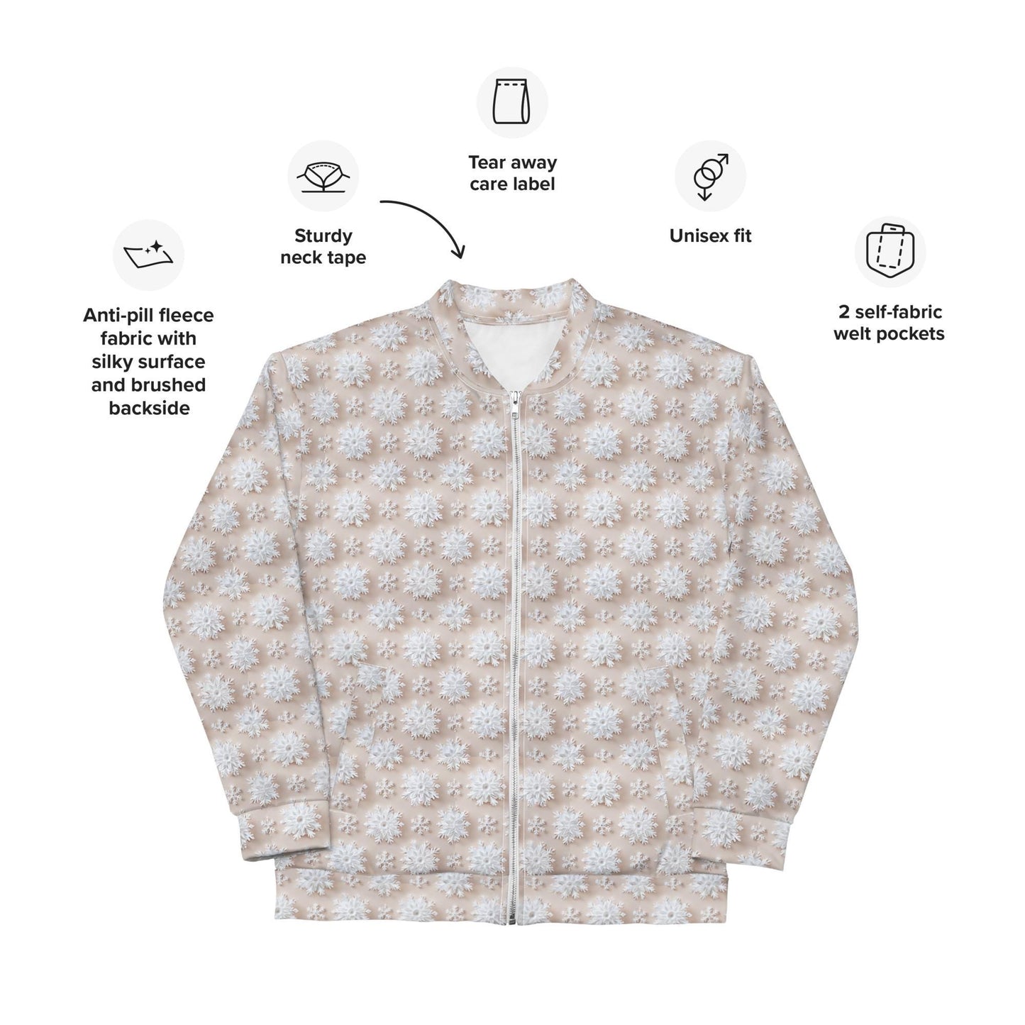 Luxury White Christmas Snowflake Designer Bomber Jacket - Festive Winter Fashion Statement for Women