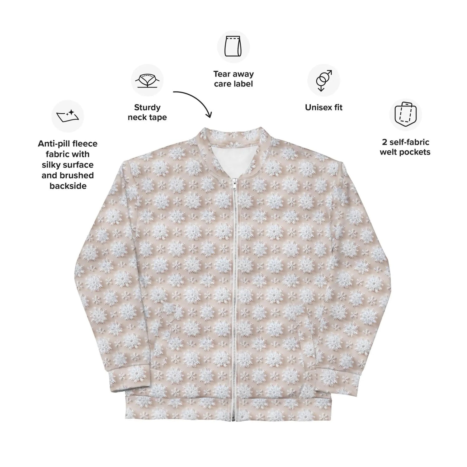 Luxury White Christmas Snowflake Designer Bomber Jacket - Festive Winter Fashion Statement for Women