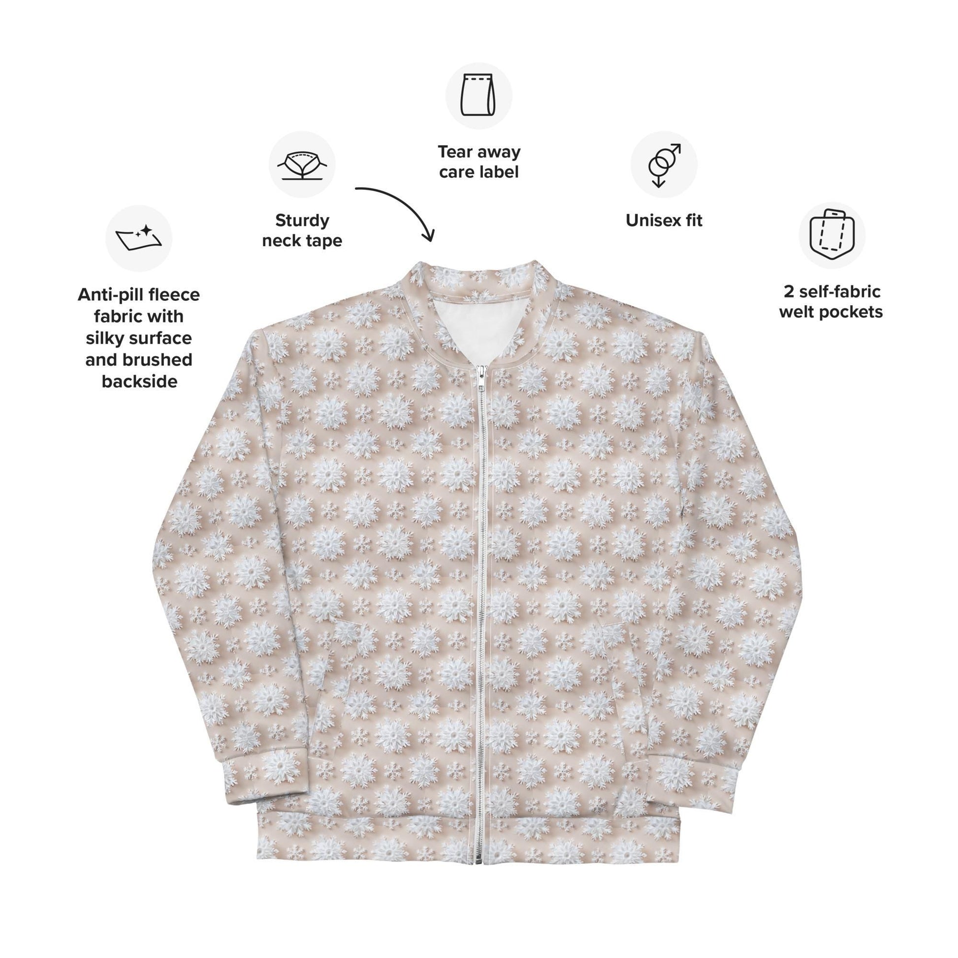 Luxury White Christmas Snowflake Designer Bomber Jacket - Festive Winter Fashion Statement for Women