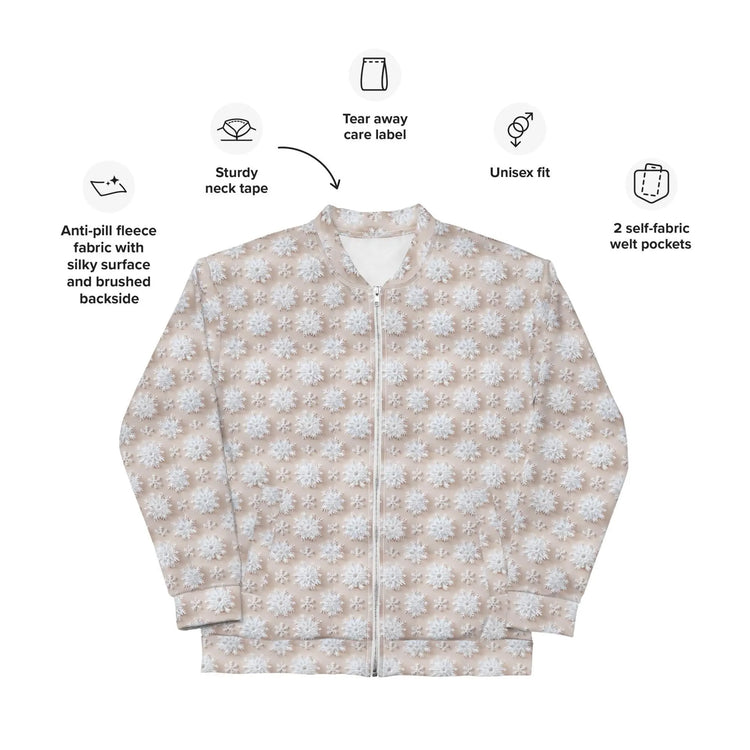 Luxury White Christmas Snowflake Designer Bomber Jacket - Festive Winter Fashion Statement for Women