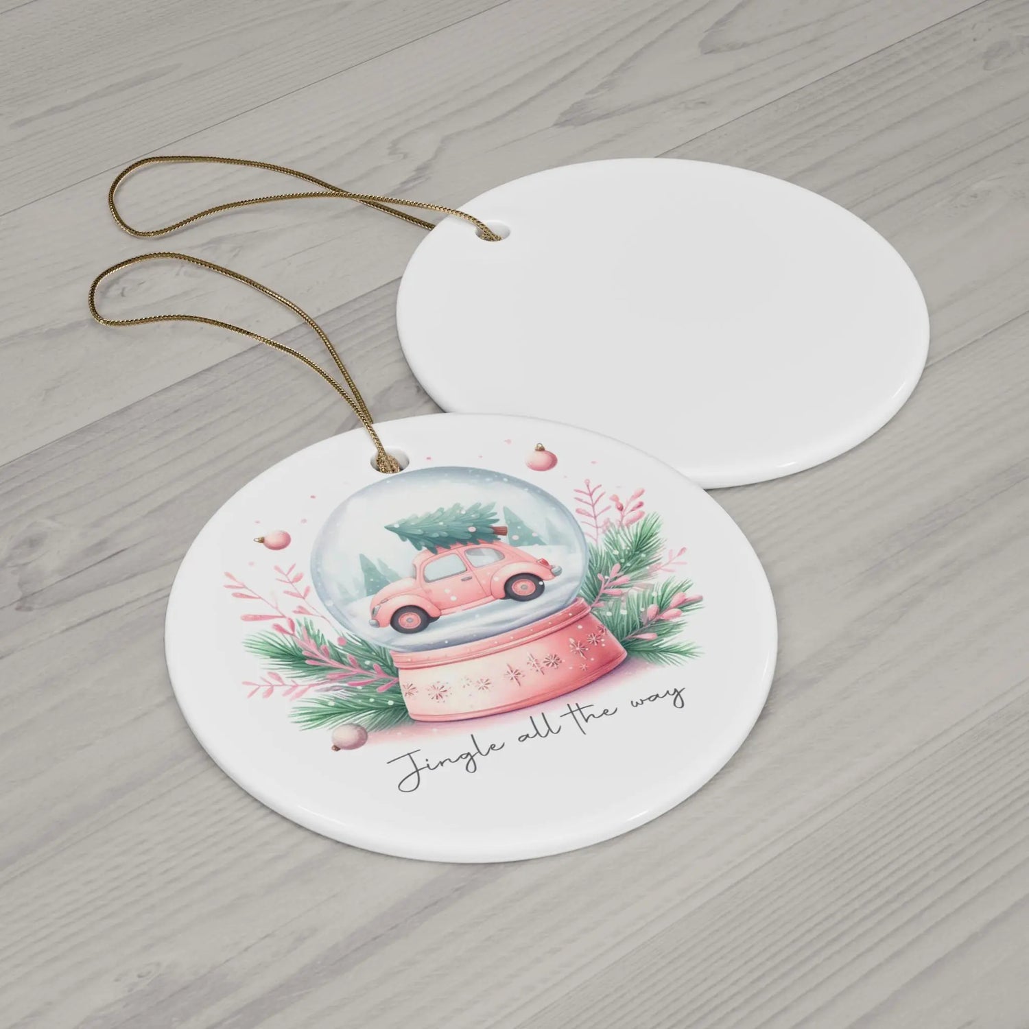 Festive Ceramic Ornament - Jingle All the Way, Holiday Pink Décor, Christmas Tree Decoration, Winter Wonderland, Family Keepsake, Gift Idea The Aurora Touch