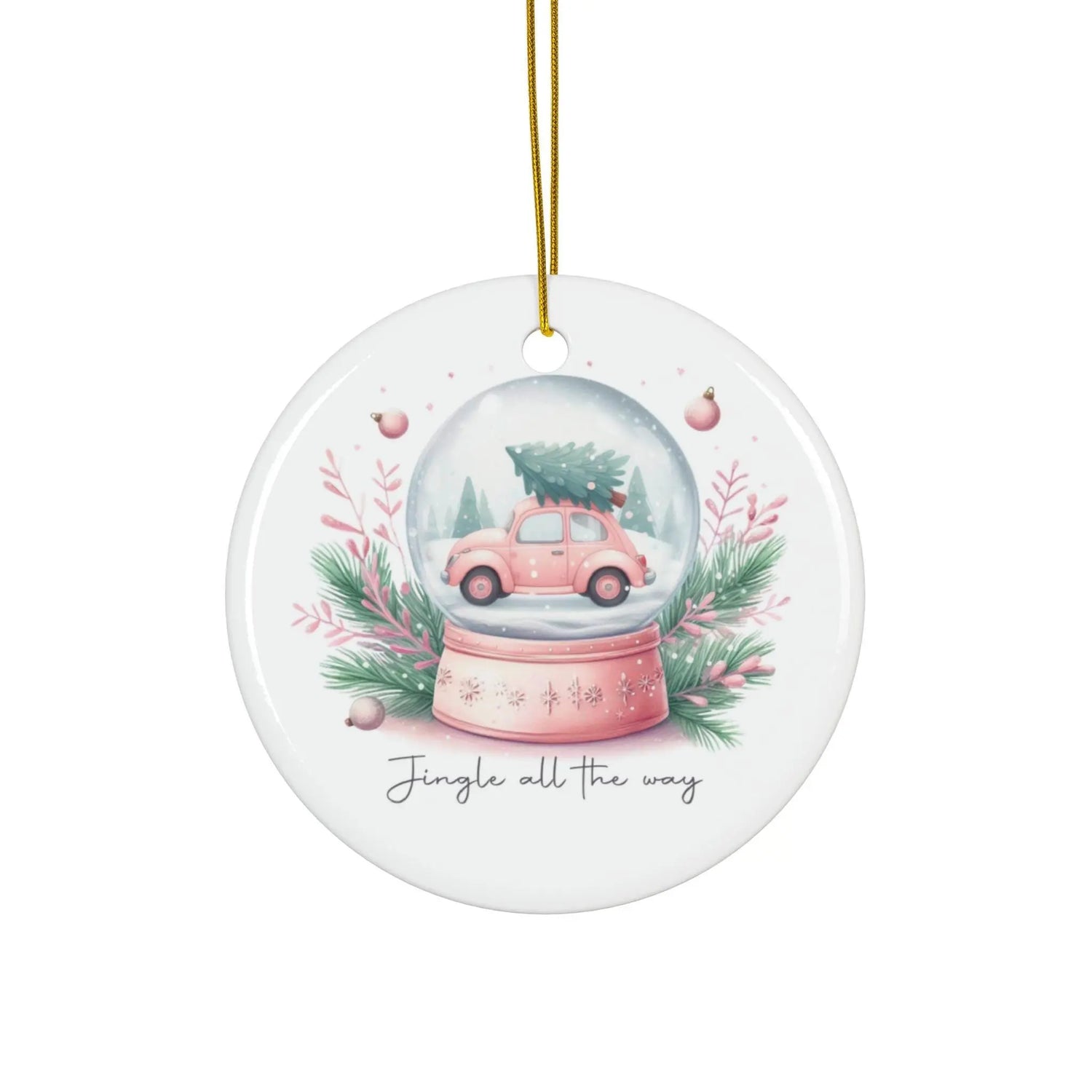 Festive Ceramic Ornament - Jingle All the Way, Holiday Pink Décor, Christmas Tree Decoration, Winter Wonderland, Family Keepsake, Gift Idea The Aurora Touch