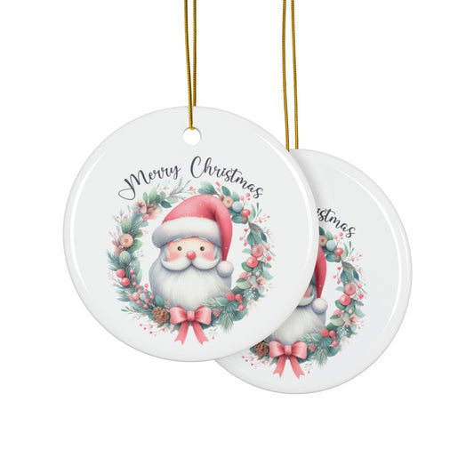 Festive Pink Ceramic Ornaments - Merry Christmas Pastel Santa Decor, Holiday Gift Tags, Tree Decorations, 2-Sided Print, 1-10 Pieces