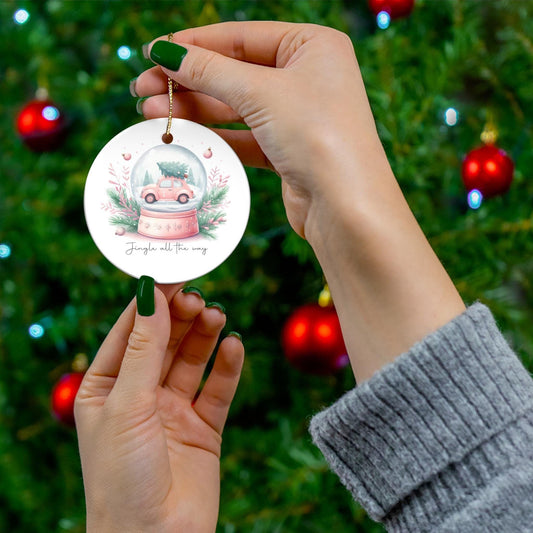 Festive Ceramic Ornament - Jingle All the Way, Holiday Pink Décor, Christmas Tree Decoration, Winter Wonderland, Family Keepsake, Gift Idea