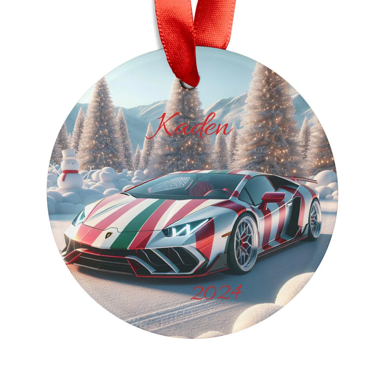 Personalized Acrylic Ornament with Candy Cane Car Design, Custom Holiday Lamborgini Decoration, Kids Gift, Christmas Keepsake, Home Decor The Aurora Touch