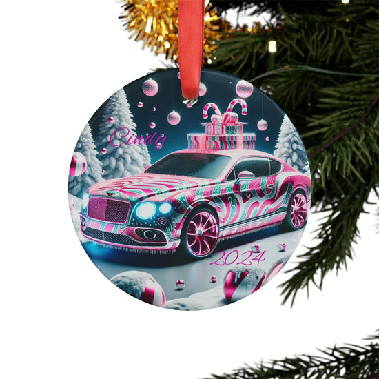 Colorful Holiday Car Acrylic Ornament with Ribbon, Christmas Decoration, Personalized Gift, Winter Theme, Unique Ornament for Tree The Aurora Touch