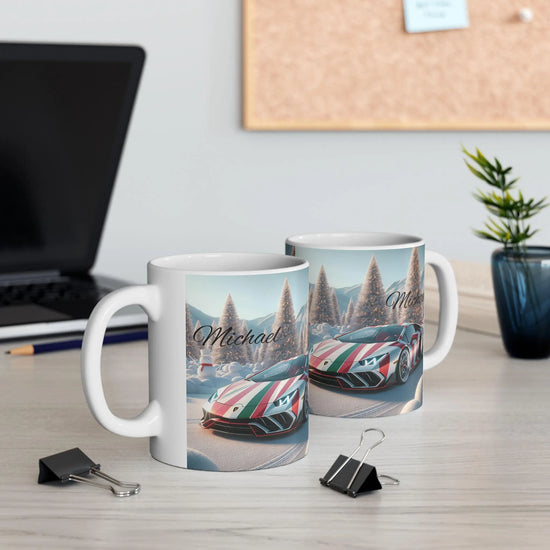 Personalized Lamborghini Ceramic Xmas Mug, Custom Sports Car Gift, Perfect for Car Enthusiasts, Holiday Coffee Cup, Unique Present The Aurora Touch