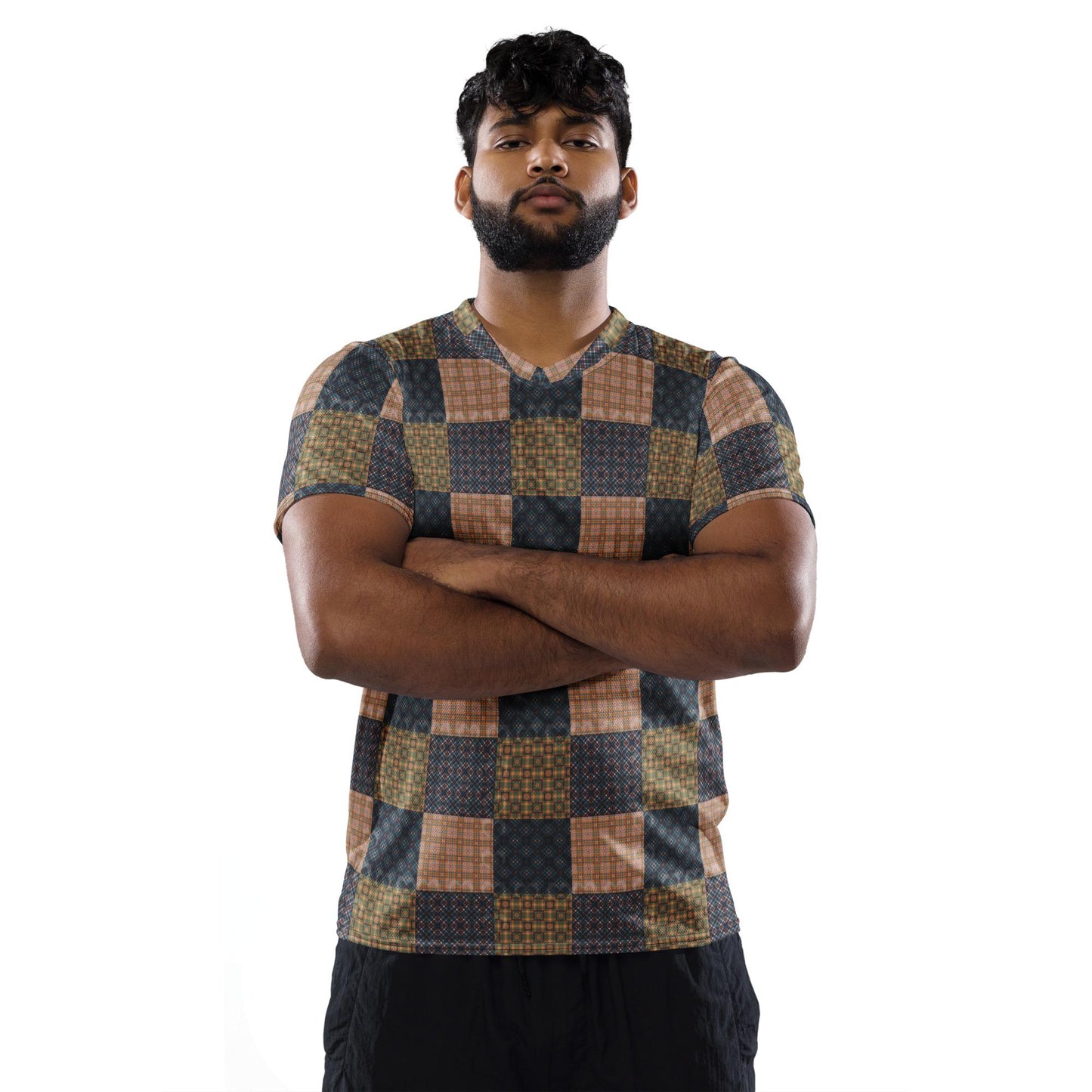 Men&#39;s All-Over Checkered Pattern Sports Jersey – Unique Designer Recycled Unisex Activewear