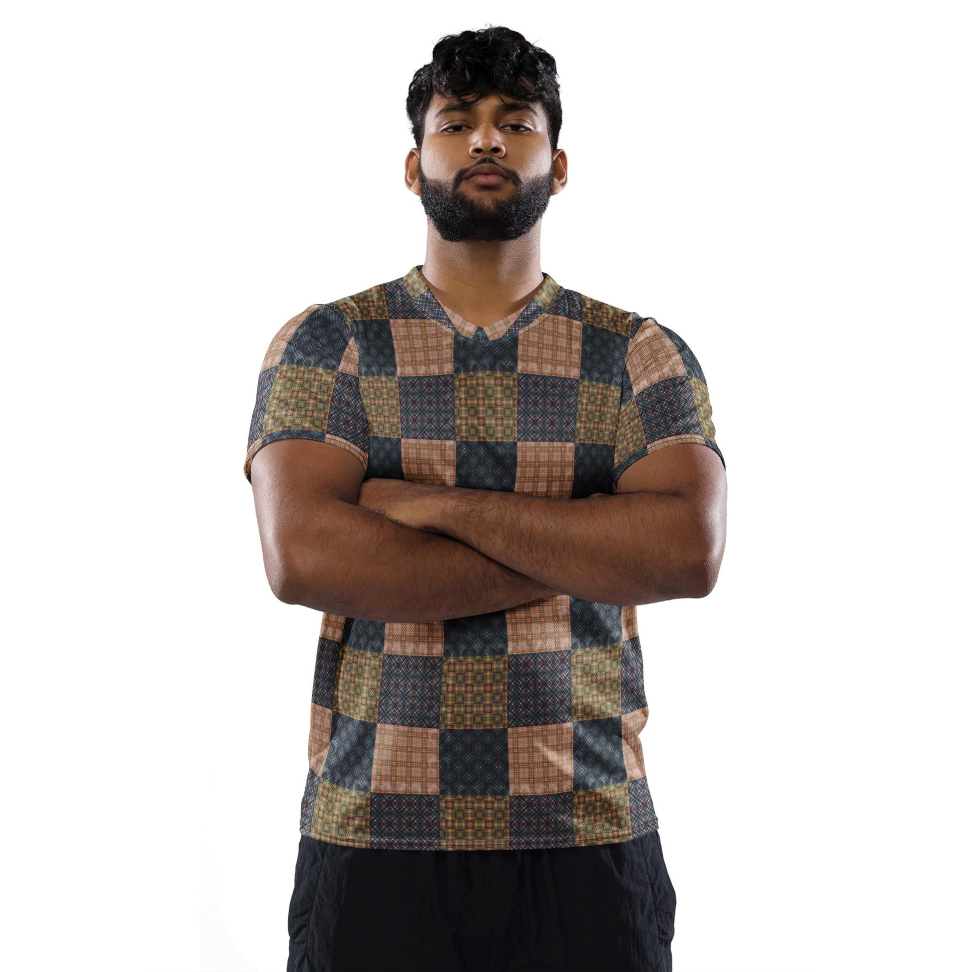 Men&#39;s All-Over Checkered Pattern Sports Jersey – Unique Designer Recycled Unisex Activewear