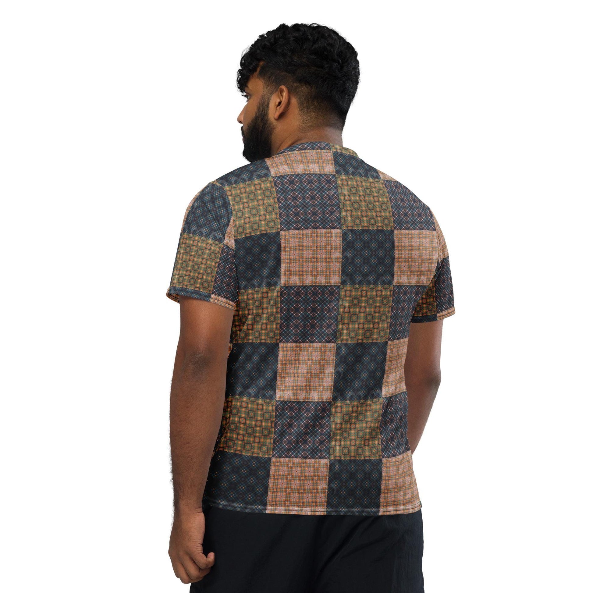 Men&#39;s All-Over Checkered Pattern Sports Jersey – Unique Designer Recycled Unisex Activewear